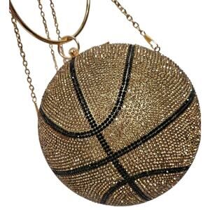 GOLD BEDAZZELED BASKETBALL PURSE BAG SPORTS GAME FAN GLAM SPARKLE STATEMENT